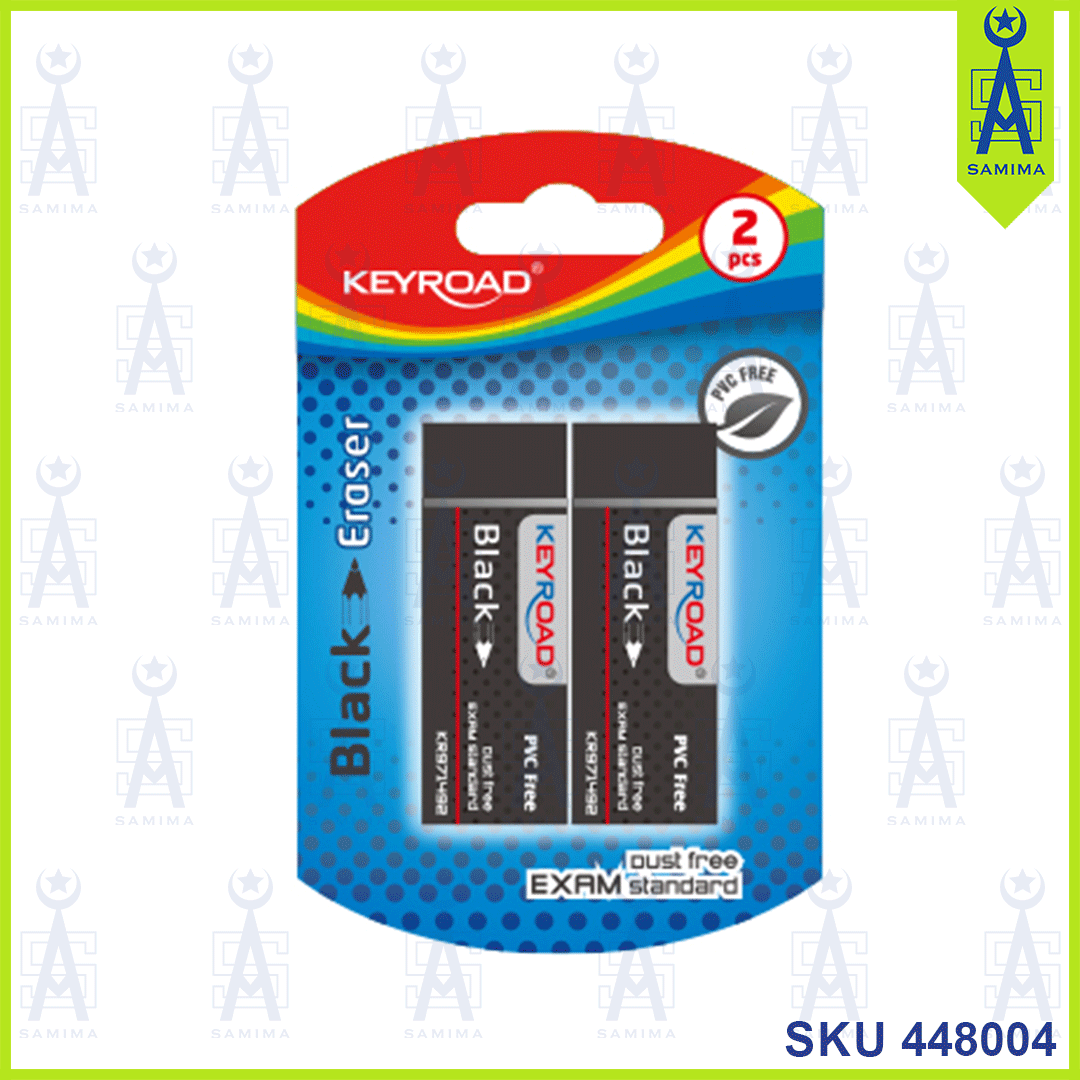 KeyRoad, KEYROAD BLACK ERASER  B/CARD  KR971491 2'S / CARD